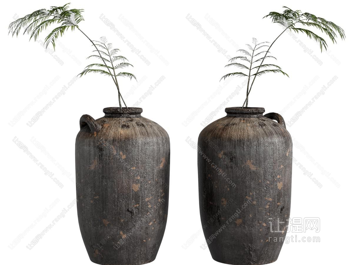侘寂风陶艺花瓶花卉