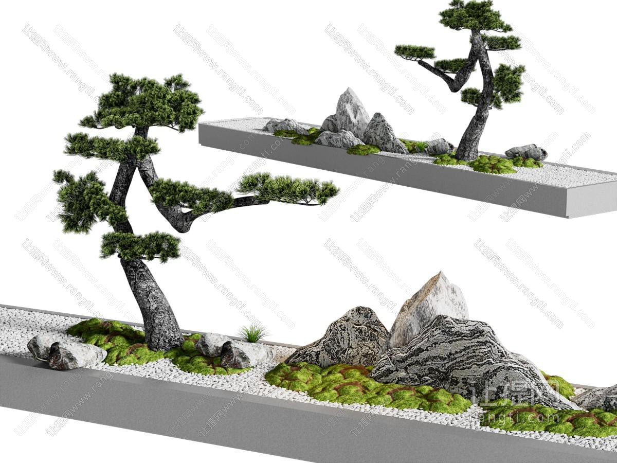 新中式松树、假山景观园艺小品