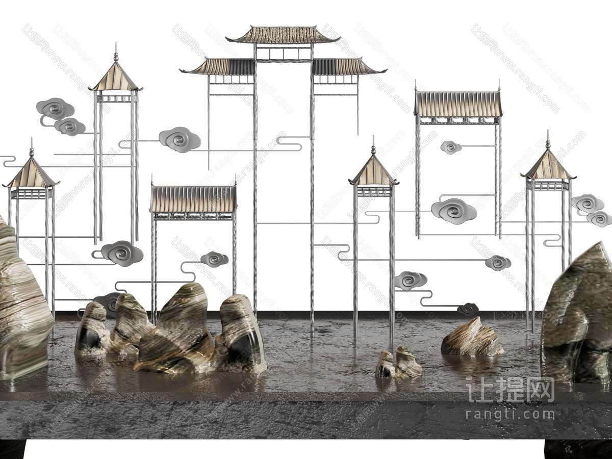 新中式建筑、水景景观园艺小品