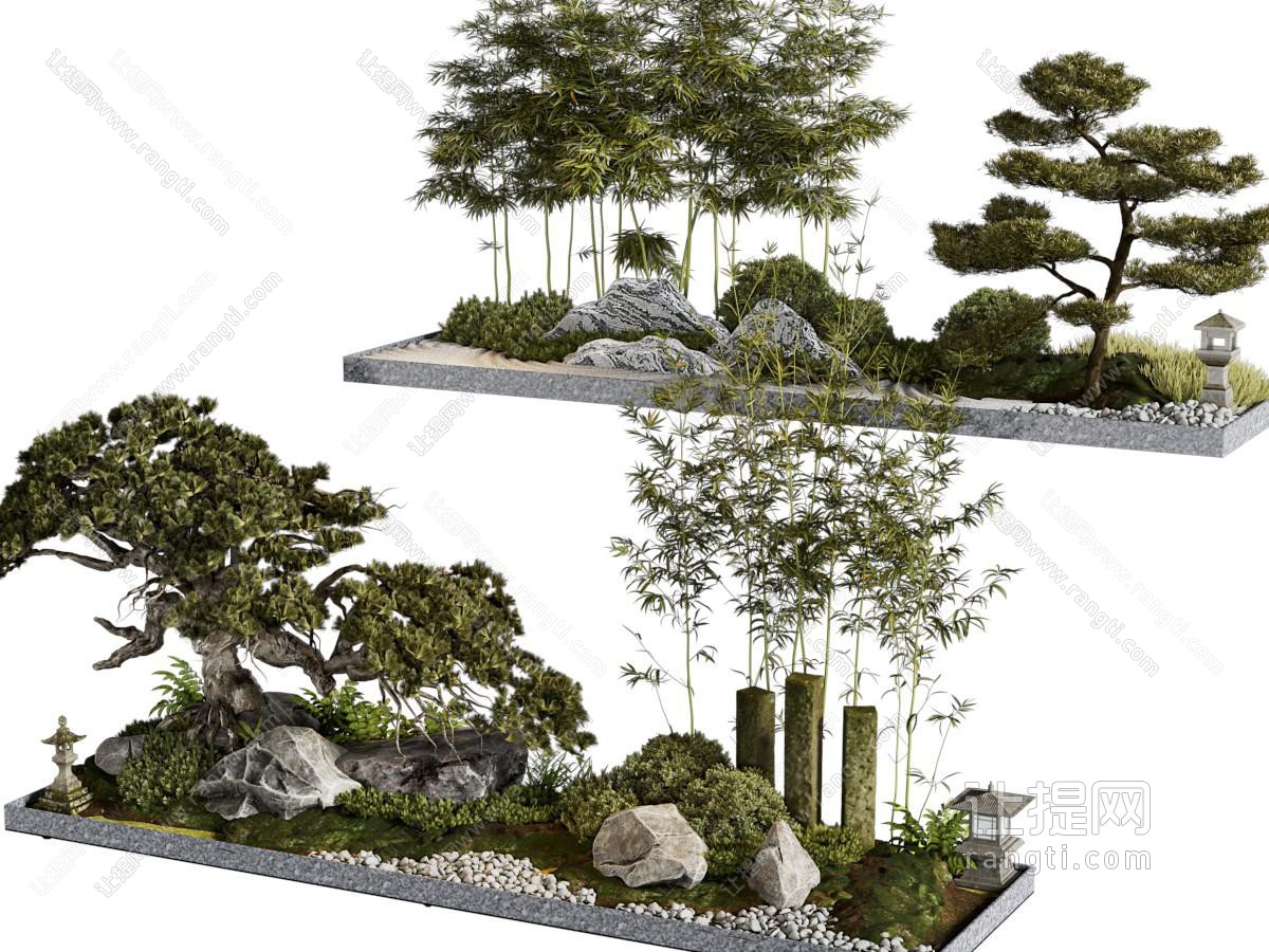 新中式松树、竹子景观园艺小品