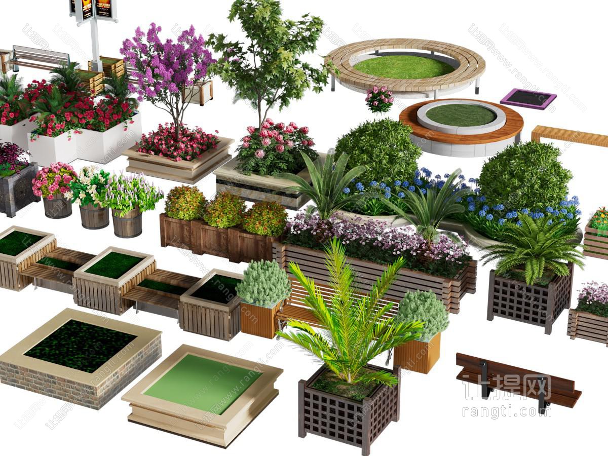 现代户外花坛植物公共椅子、景观园艺小品