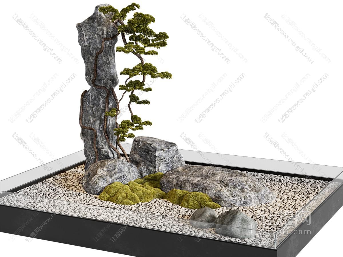 新中式假山 石头 松树景观园艺小品