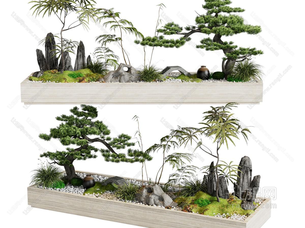 新中式花坛松树 装饰石头景观园艺小品