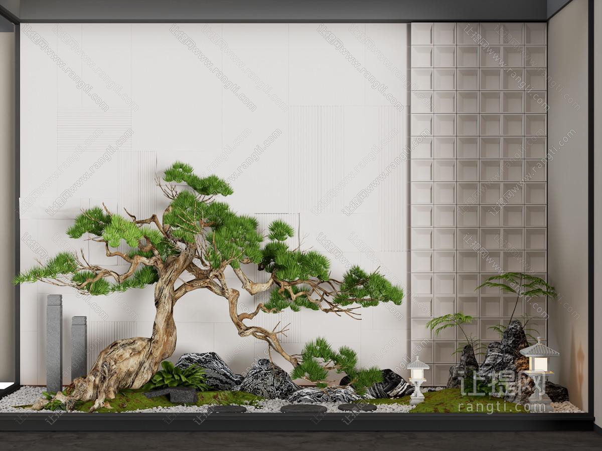 新中式松树 假山室内景观园艺小品