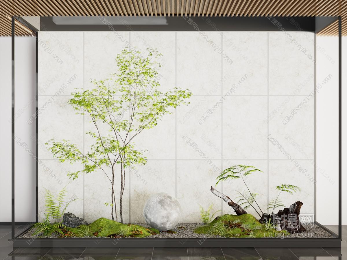 新中式花草 树木 石头室内景观园艺小品