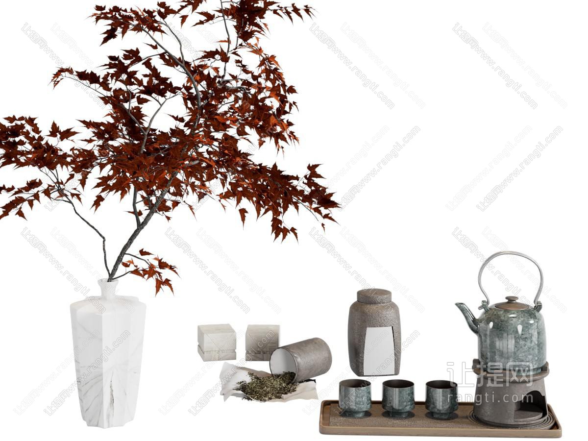 新中式茶具杯子 花瓶花卉