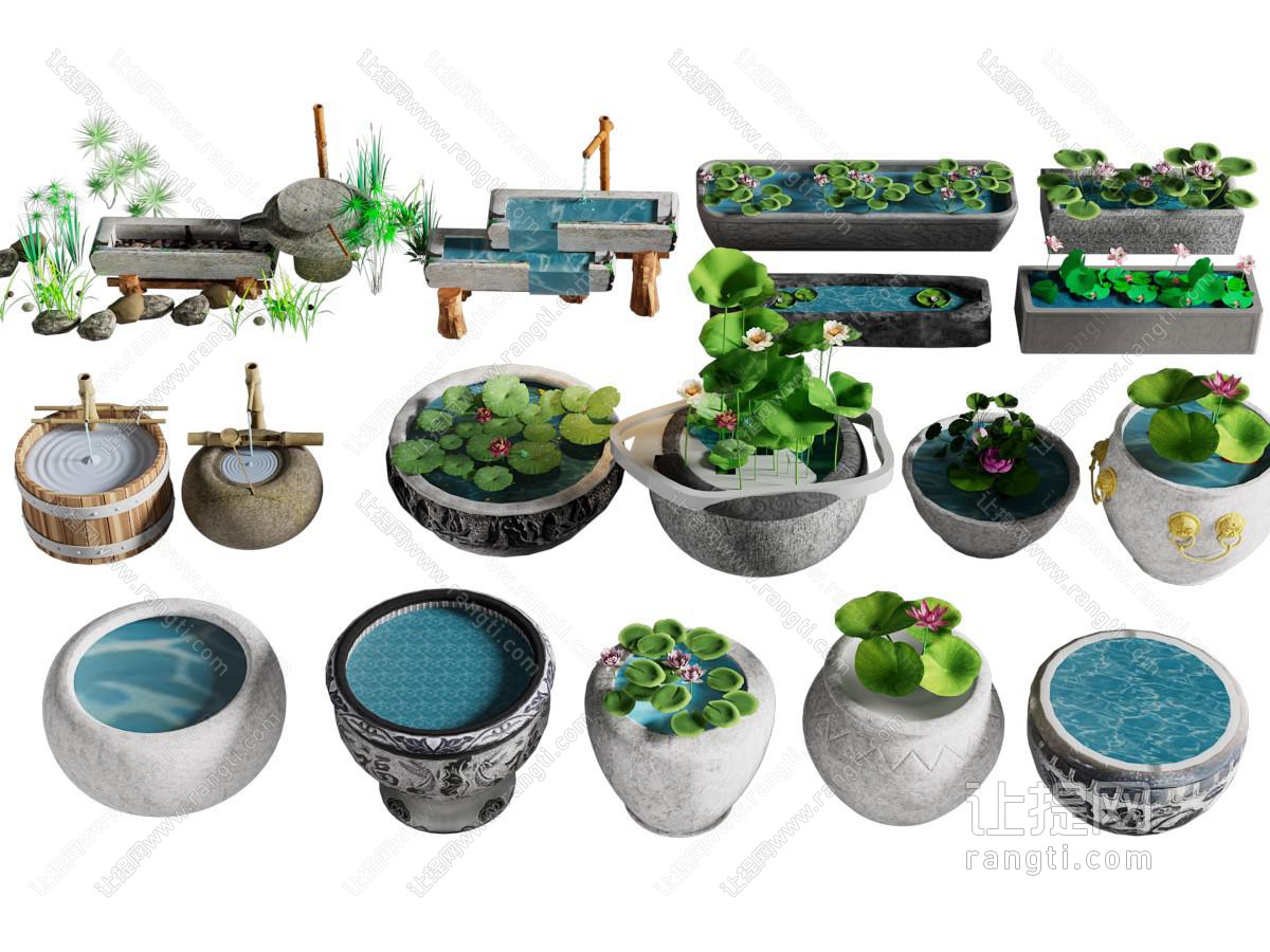 新中式石槽 水槽 水景 荷花池
