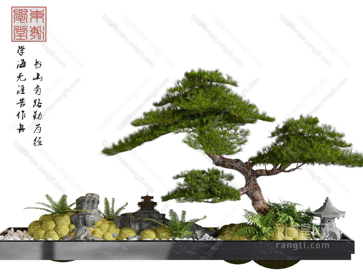 新中式花坛松树 花草景观园艺小品
