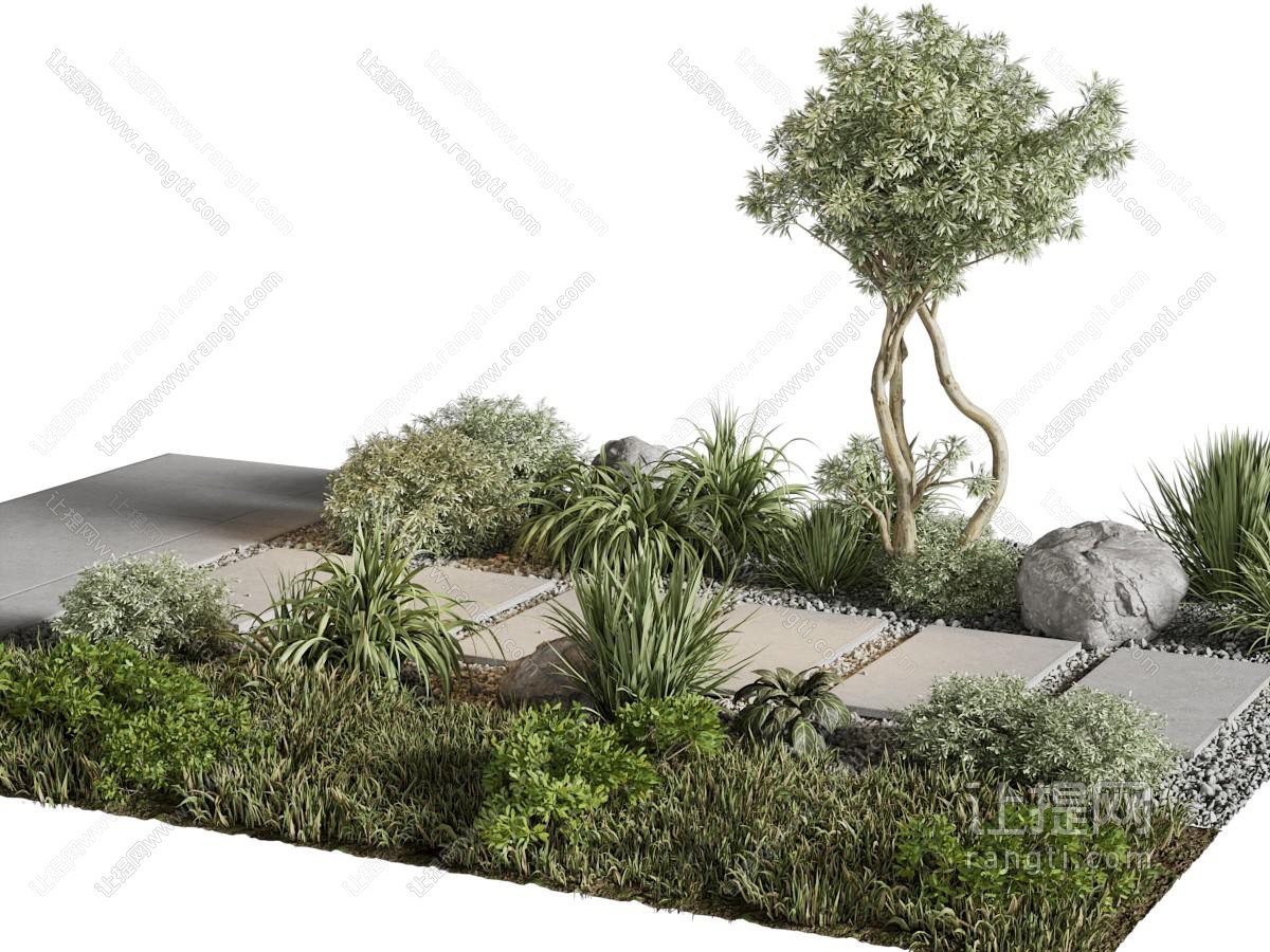 现代石径、花草树木景观园艺小品