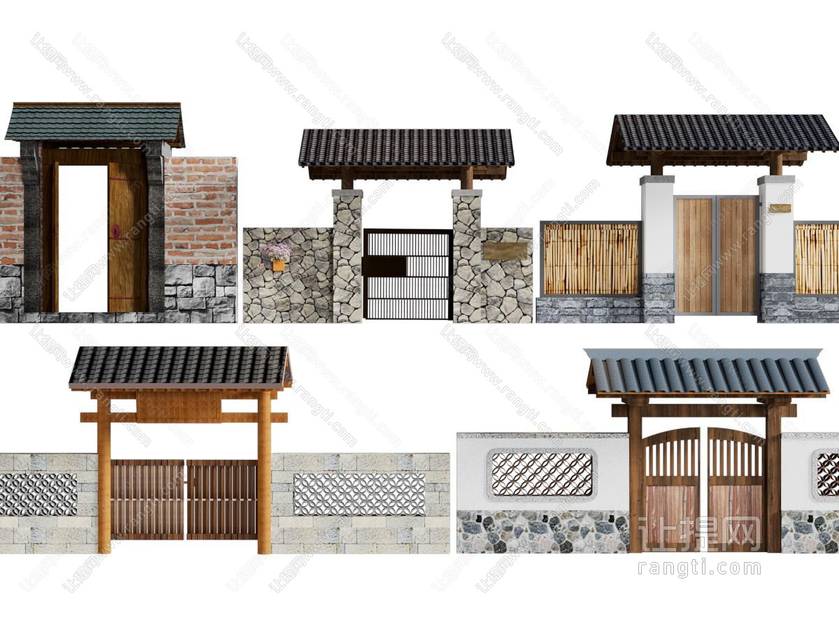 新中式乡村围墙、庭院大门