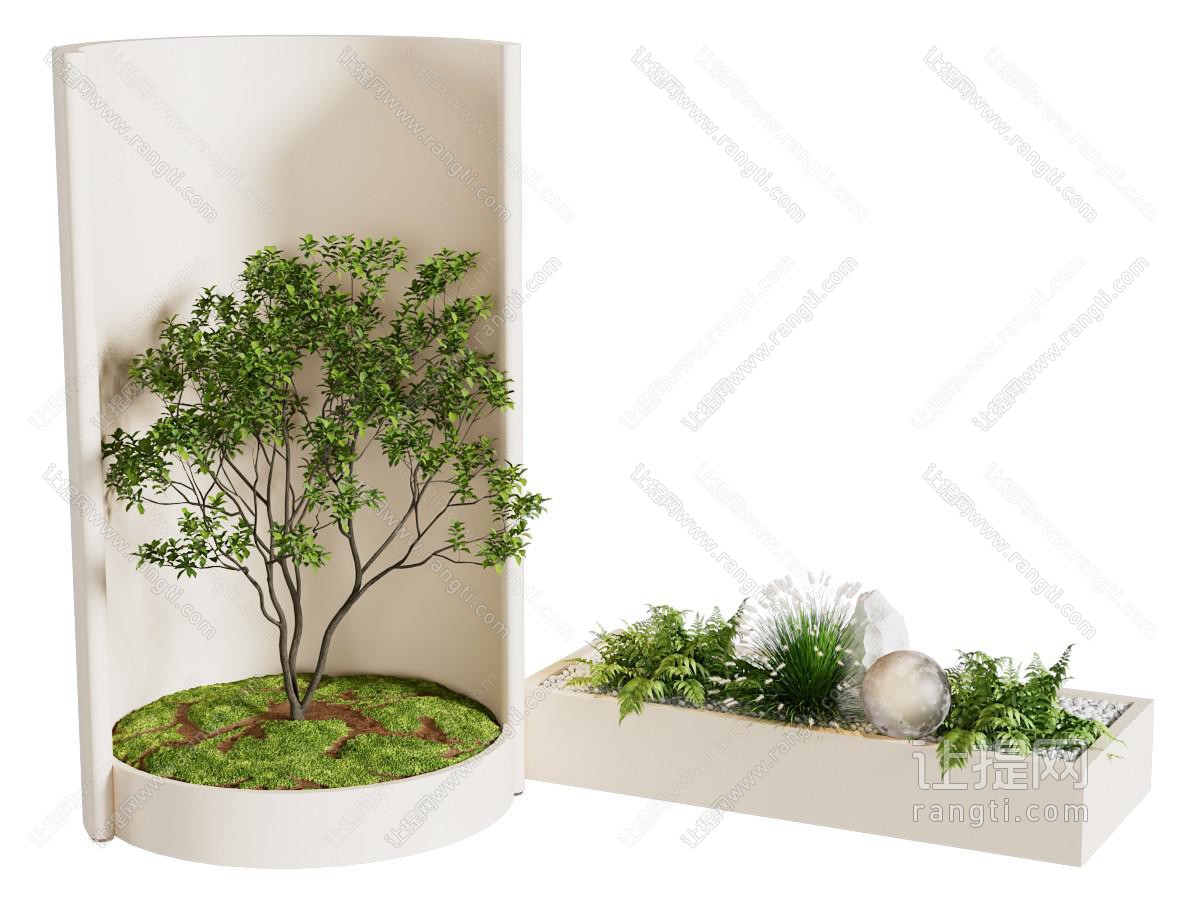 侘寂风花草植物景观园艺小品