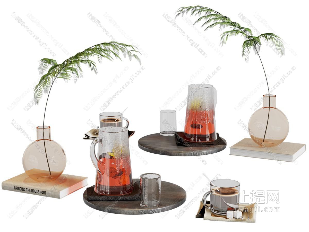 现代茶具杯子、摆件组合