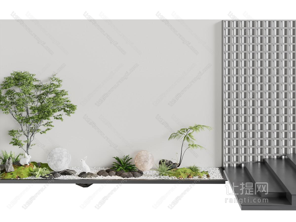 新中式室内石子 树木景观园艺小品