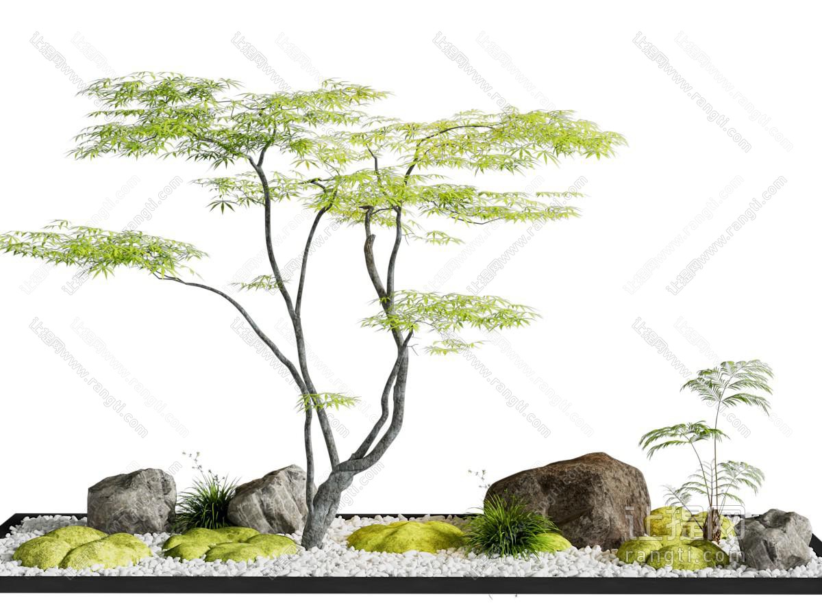 新中式树木 石头 花坛景观园艺小品