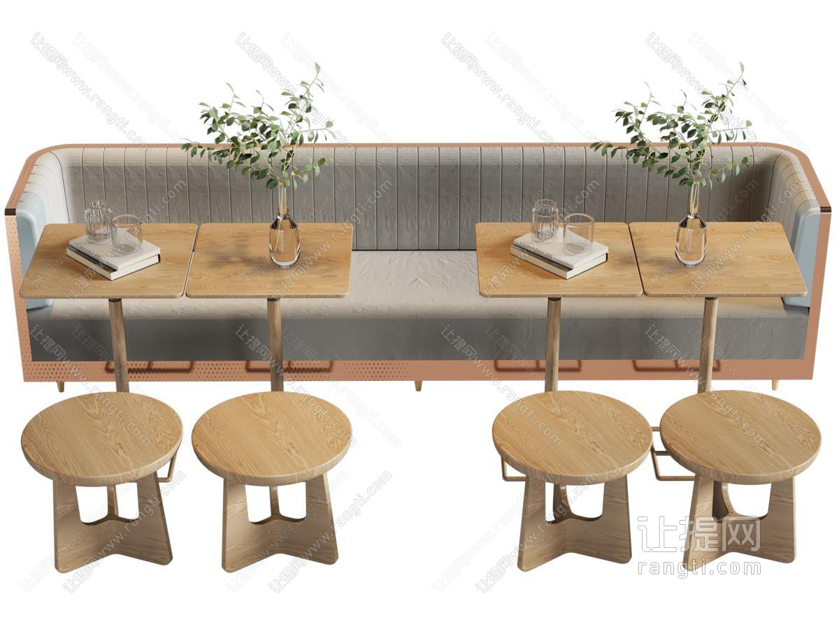 现代饭店卡座实木餐桌椅组合