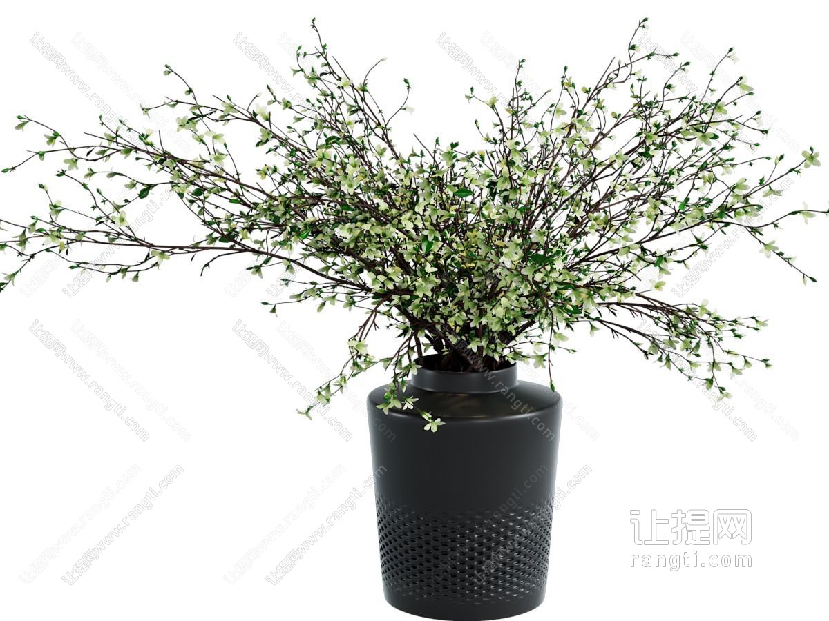现代黑色陶艺花瓶植物摆件