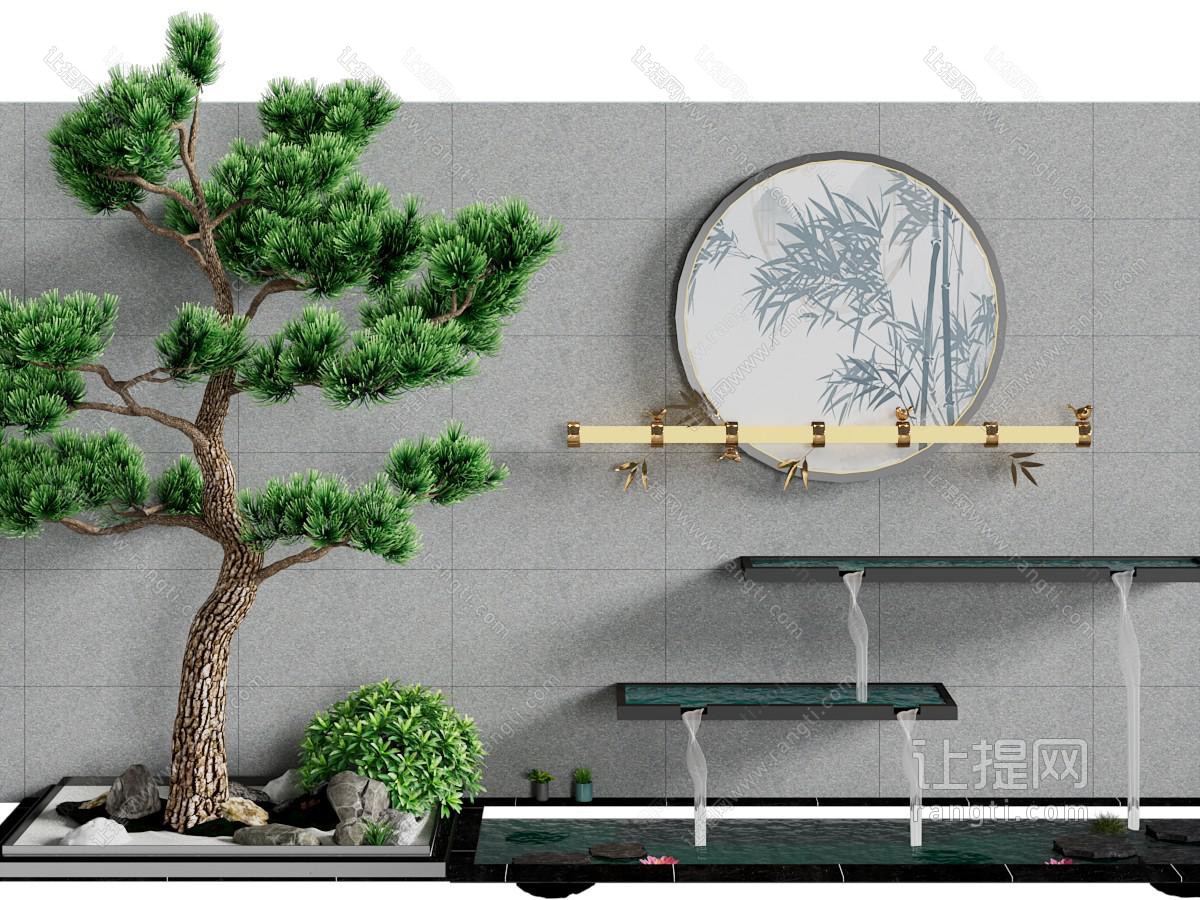 新中式水景松树景观园艺小品