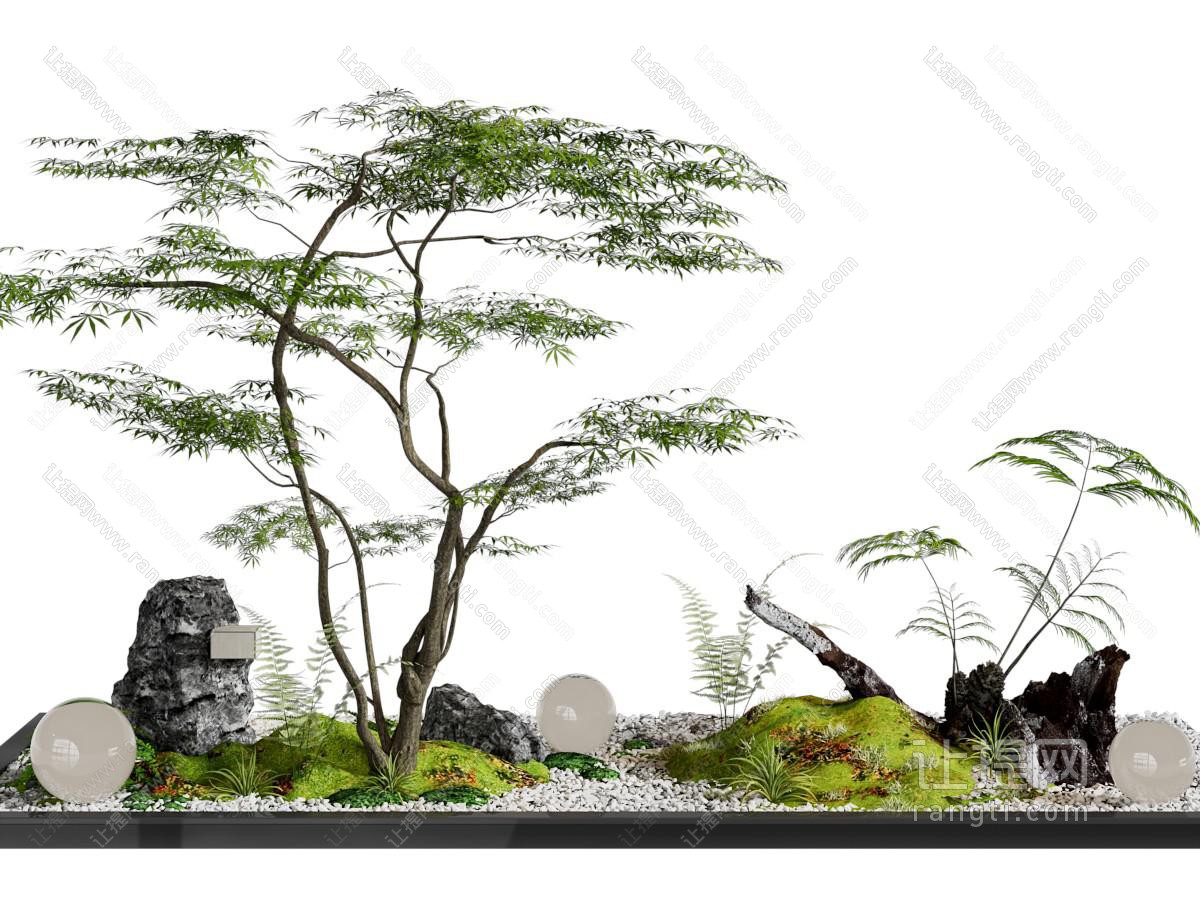 新中式树木、假山、石子景观园艺小品