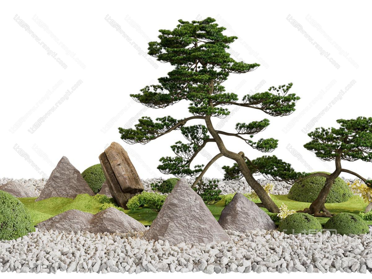 新中式假山 石头 松树景观园艺小品