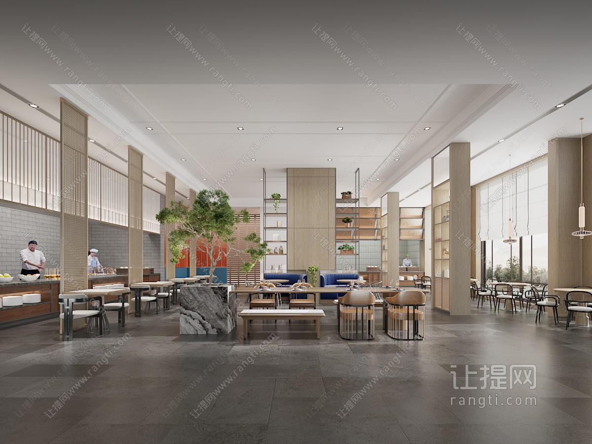 新中式饭店餐馆就餐区