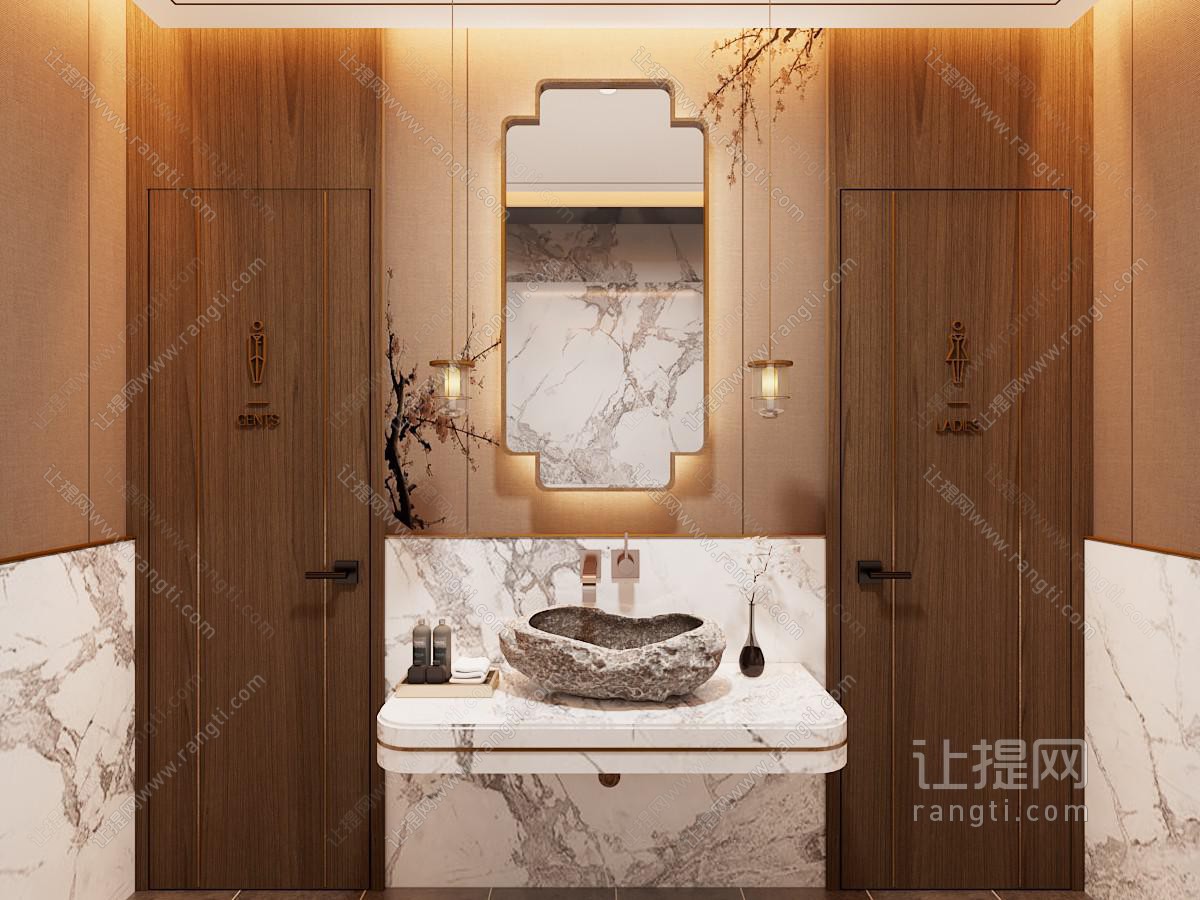 新中式公共卫生间 洗手间