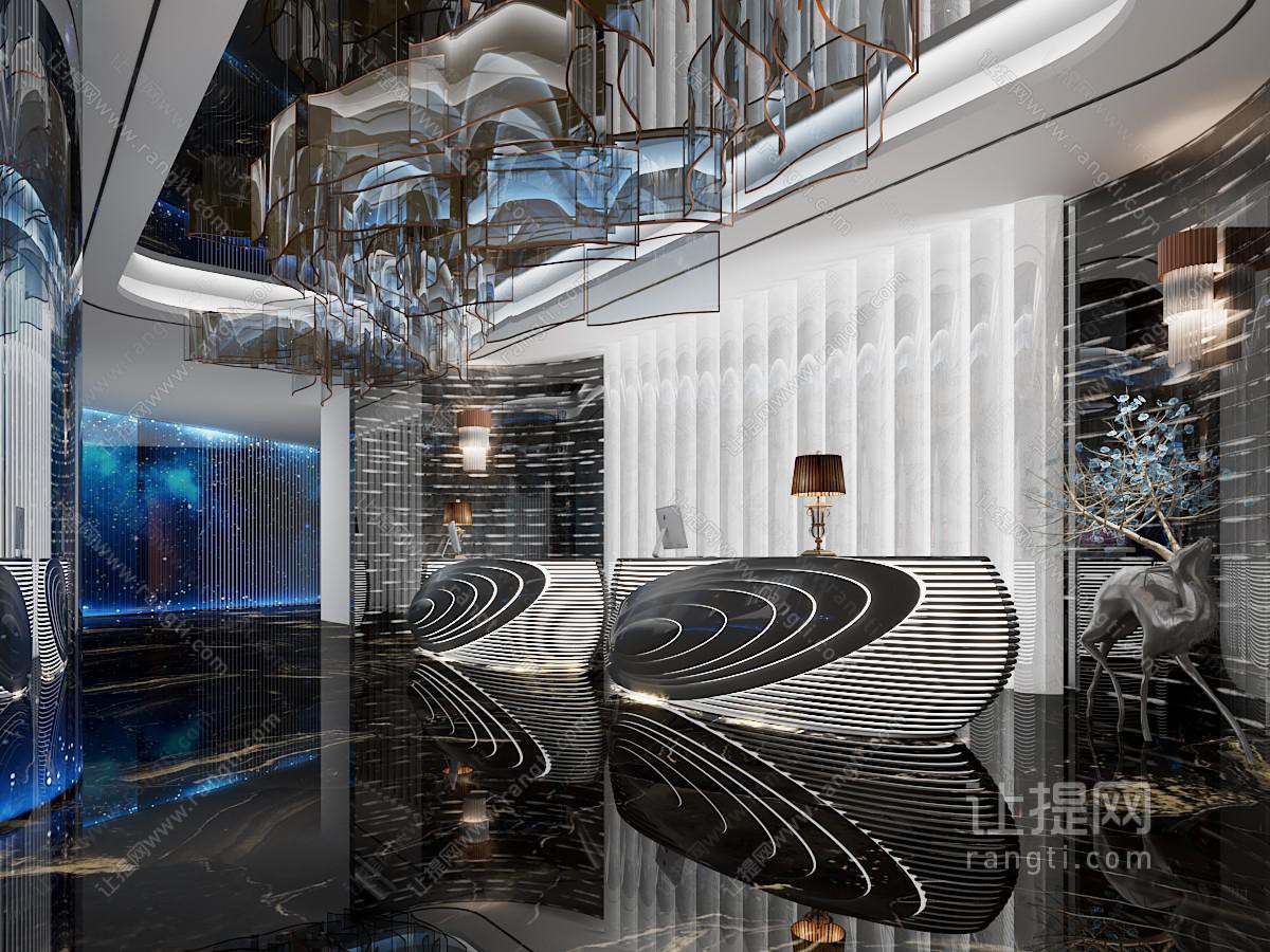 新中式酒店大堂前台接待