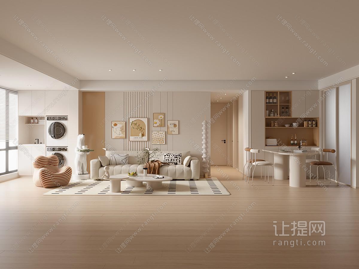 现代奶油风客厅餐厅