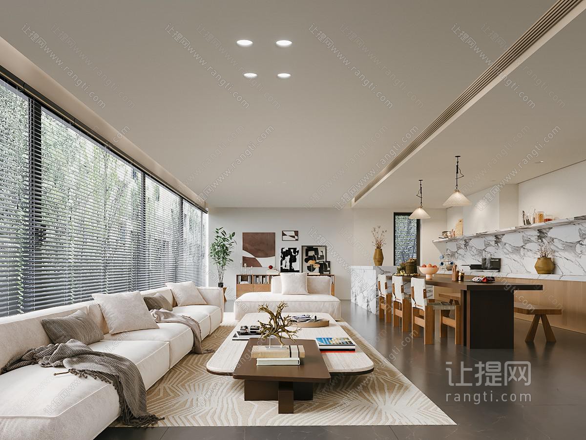 现代奶油风客厅餐厅