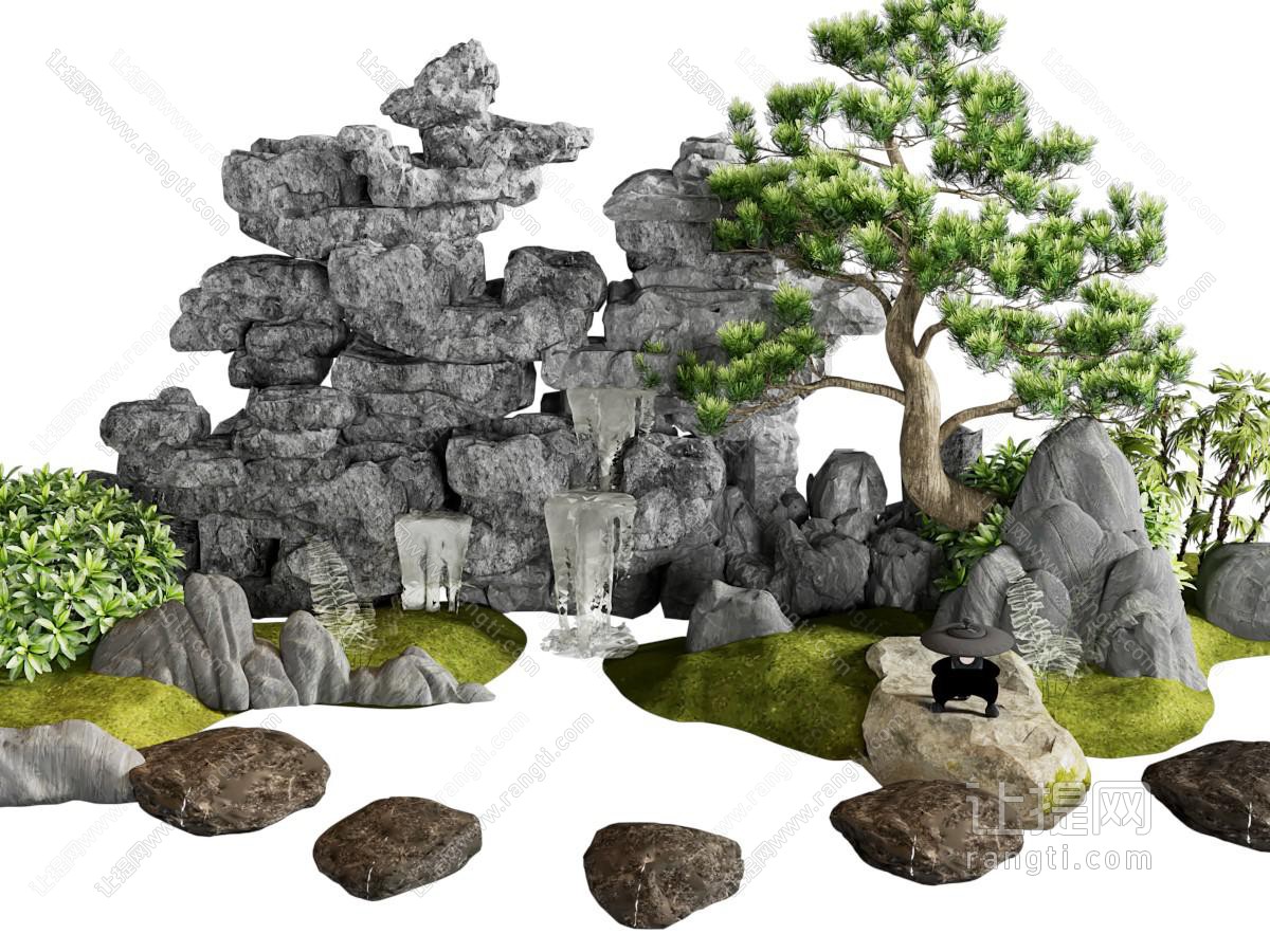 新中式假山 松树景观园艺小品