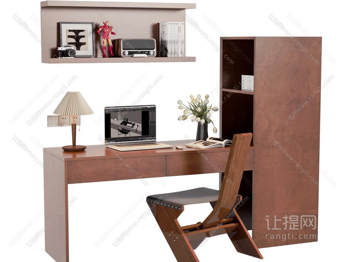 中古风实木书柜 书桌椅组合