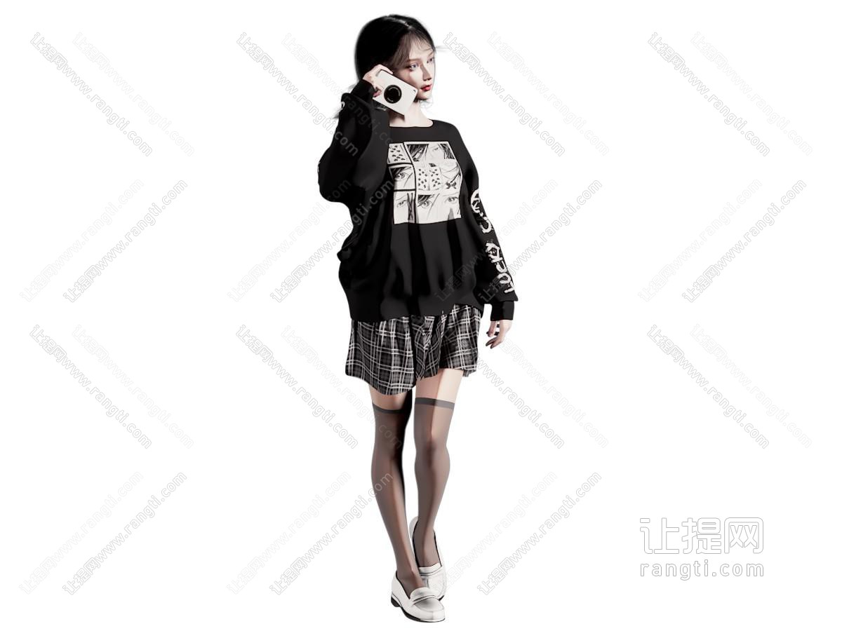 现代打电话的女孩 女子 美女人物