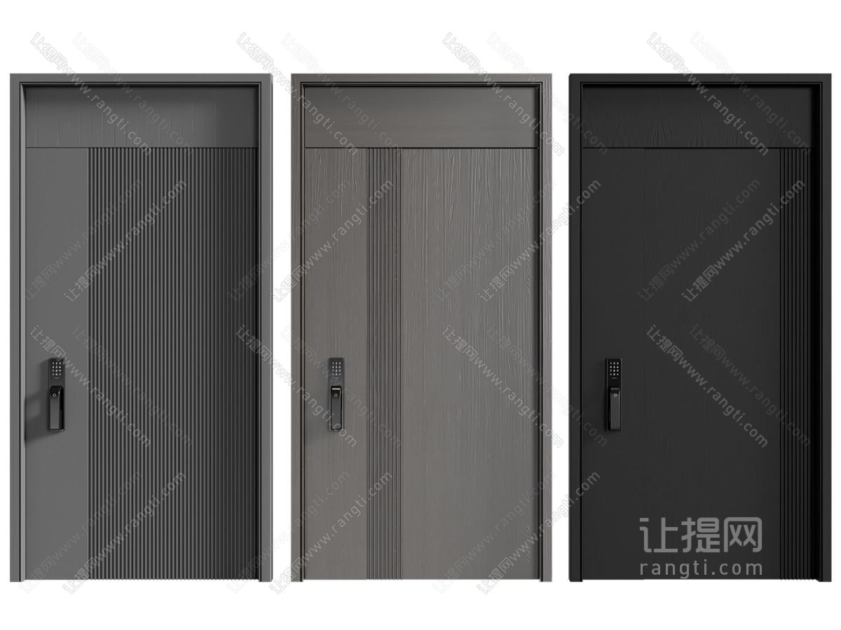 现代带密码指纹锁的入户平开门