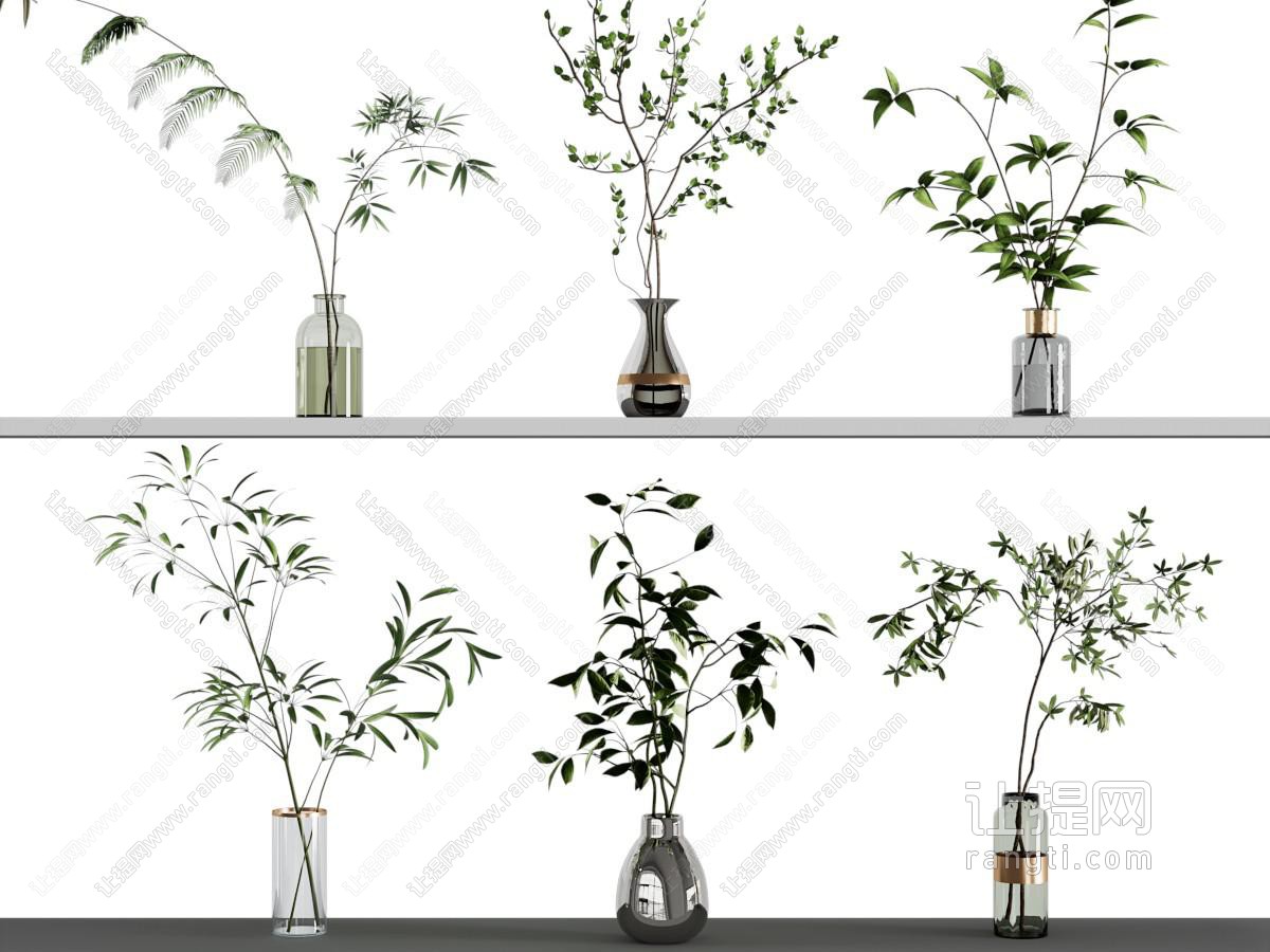 现代玻璃花瓶花卉 摆件组合