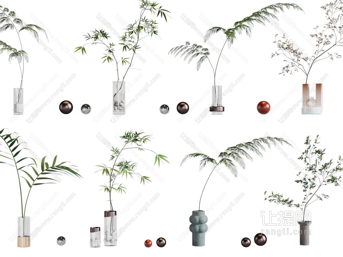 现代玻璃花瓶花卉摆件组合