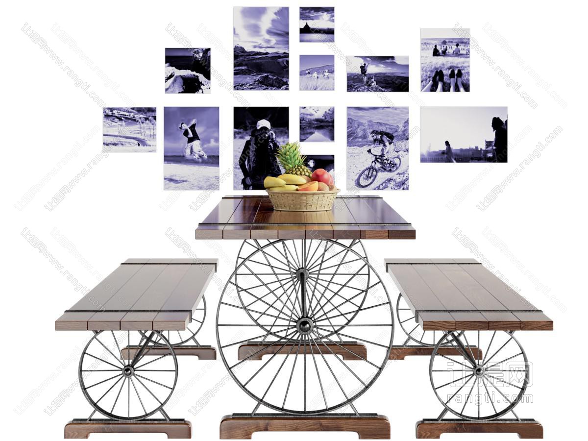 工业风loft餐桌椅组合 装饰挂画