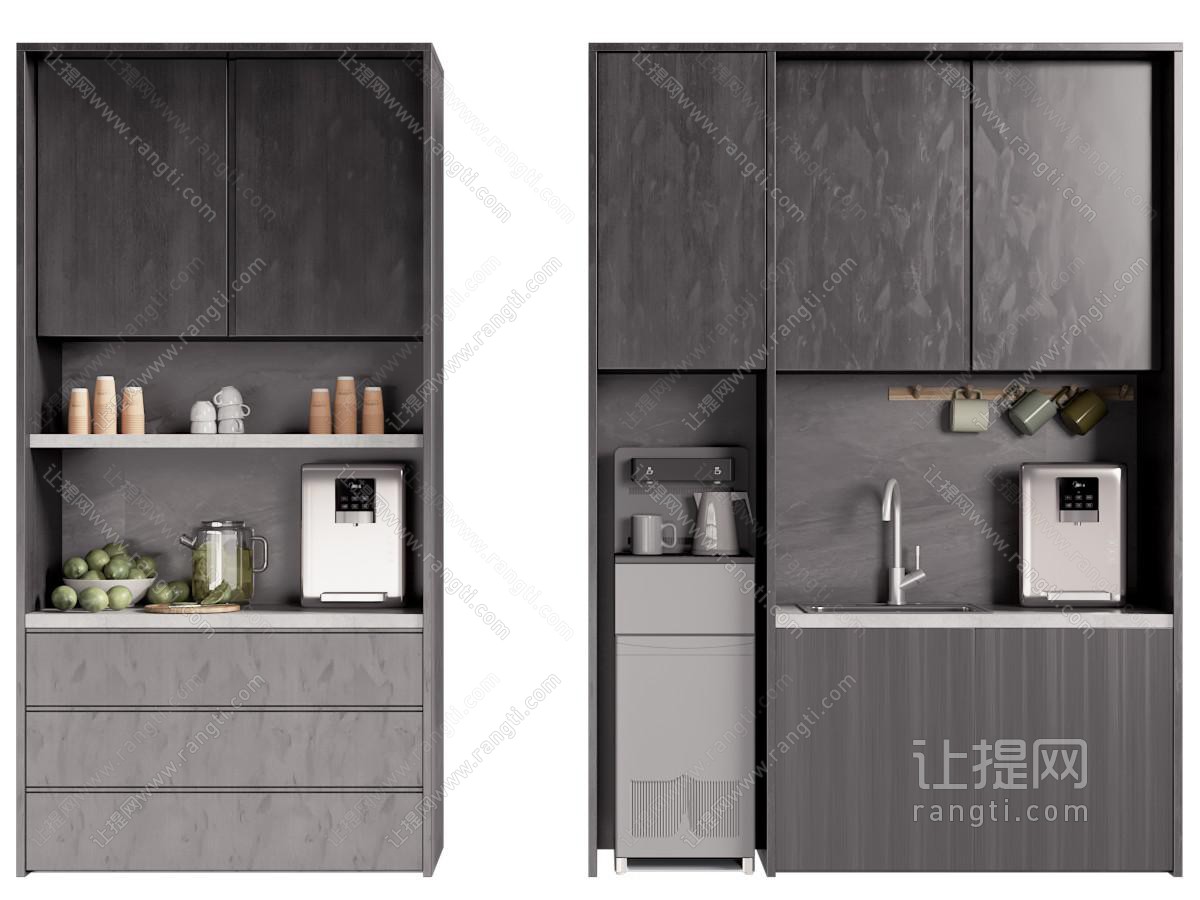 现代嵌入饮水机的茶水柜