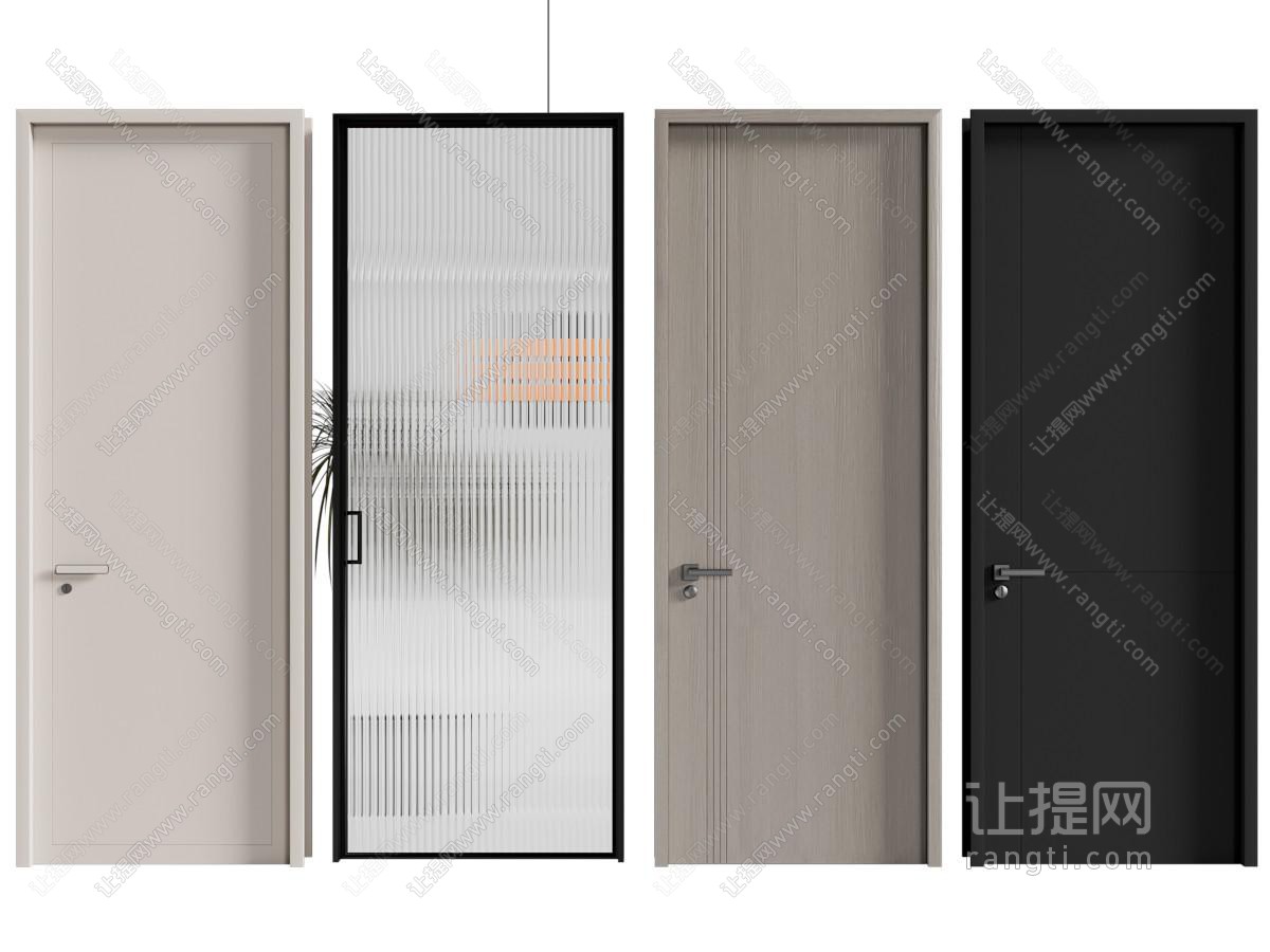 现代单扇平开门 玻璃门 木门