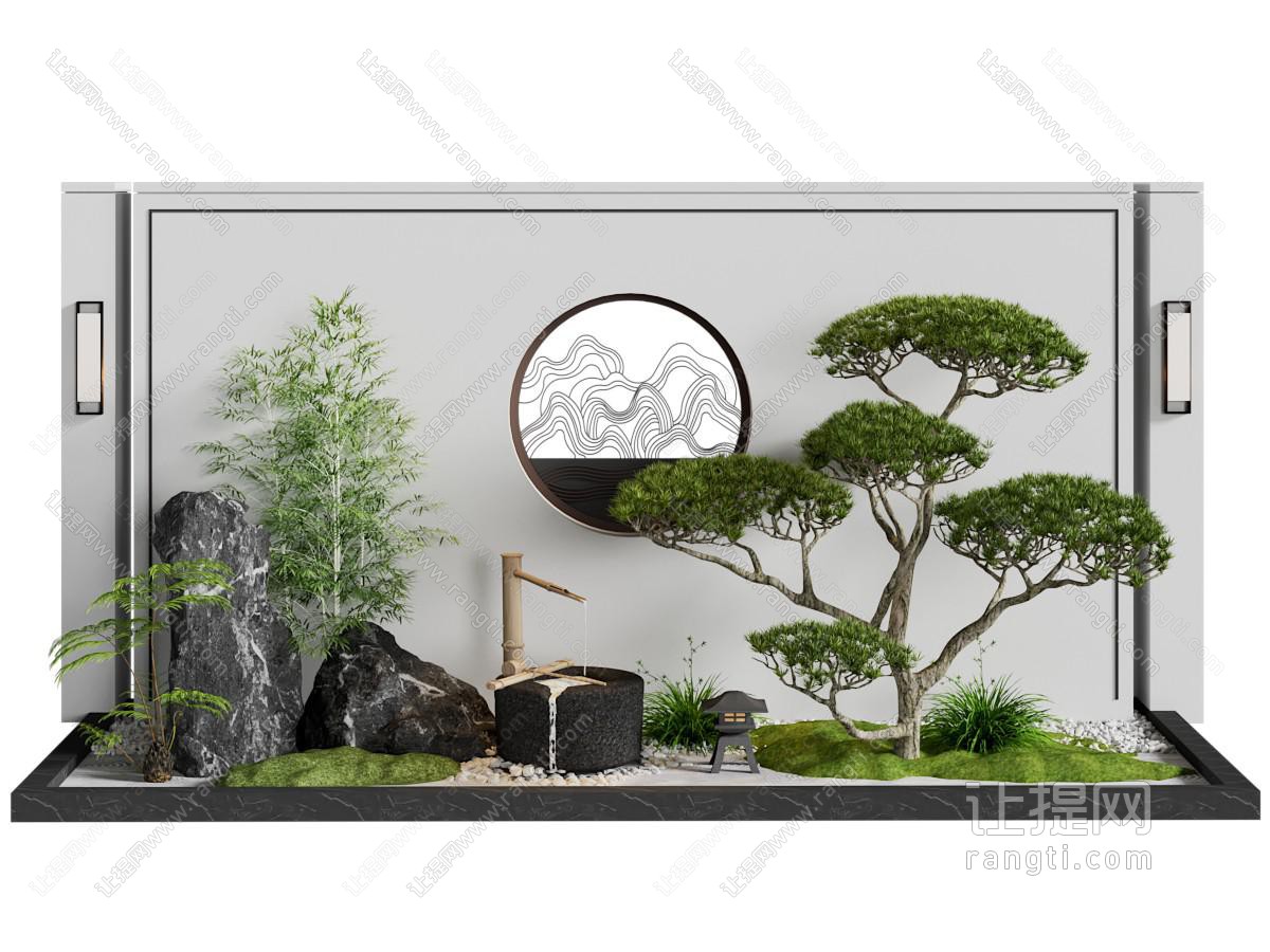 新中式松树 石头景观园艺小品
