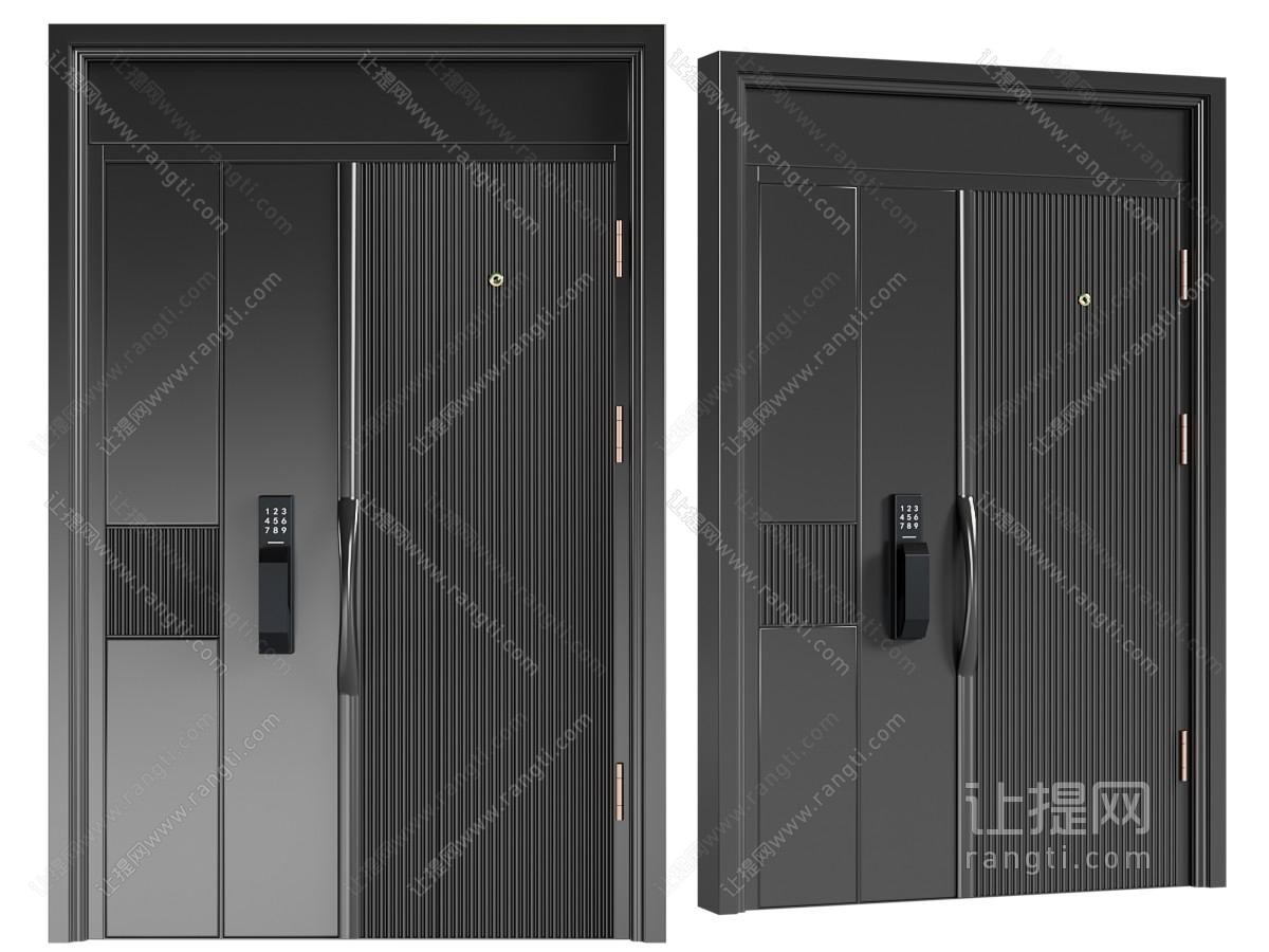 现代带密码锁的入户平开门 双开门