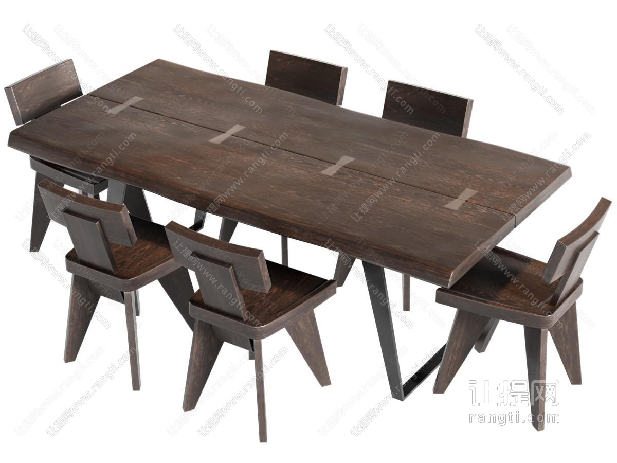 中古风实木餐桌椅组合