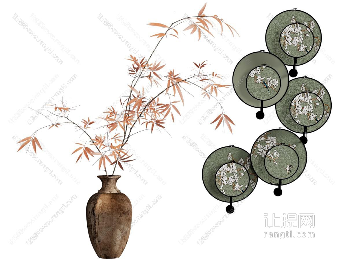 新中式墙饰挂件 花瓶花卉