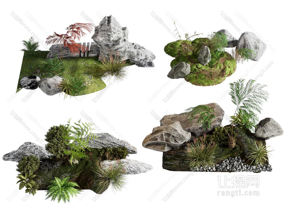 新中式石头 花草景观园艺小品