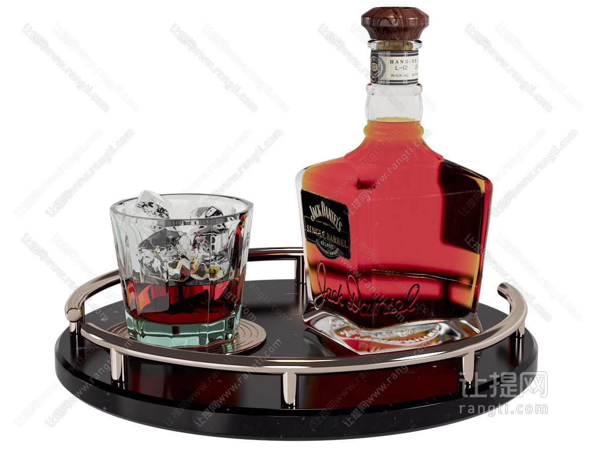 现代托盘红酒酒瓶酒杯