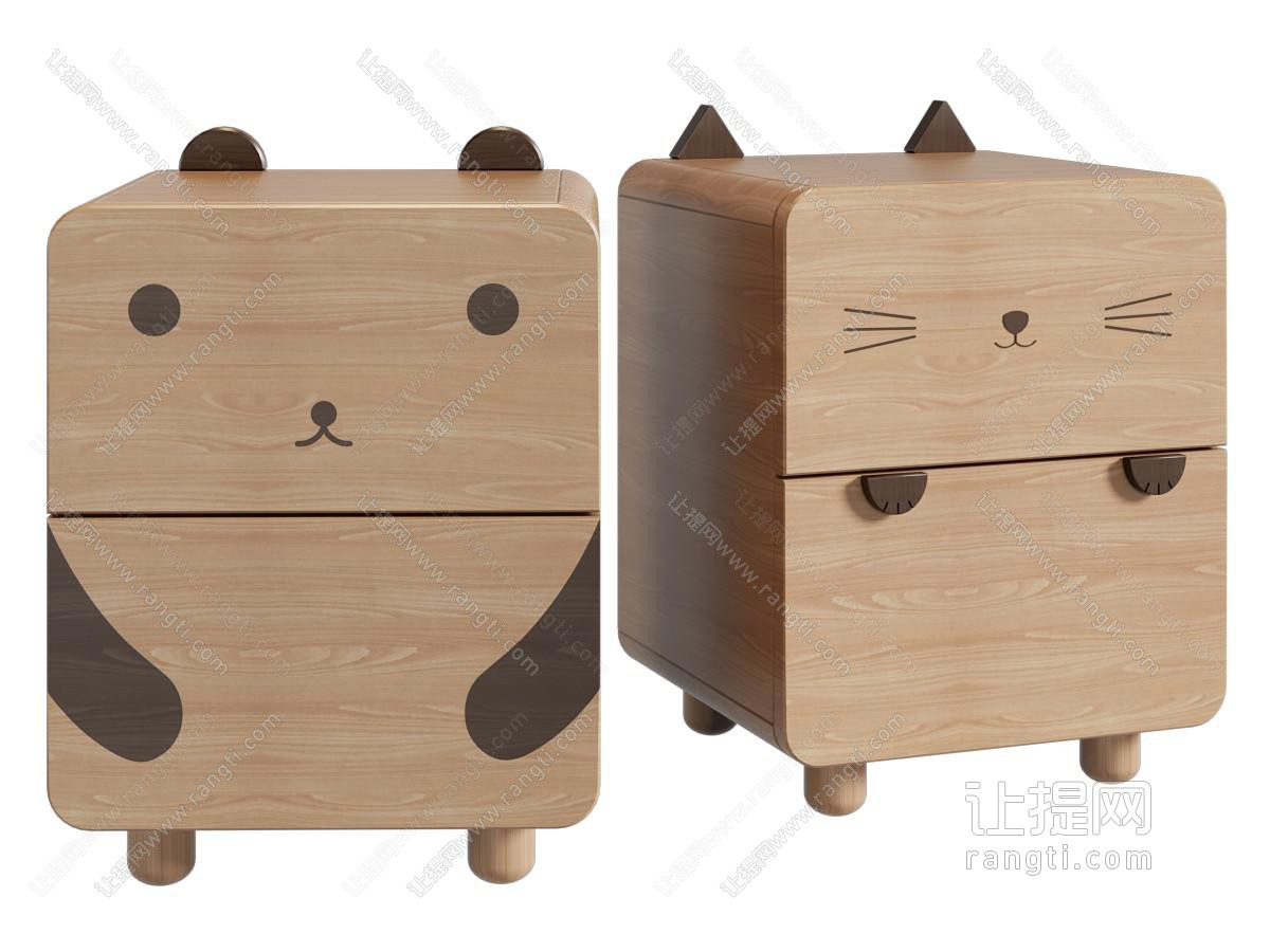 现代卡通实木猫床头柜