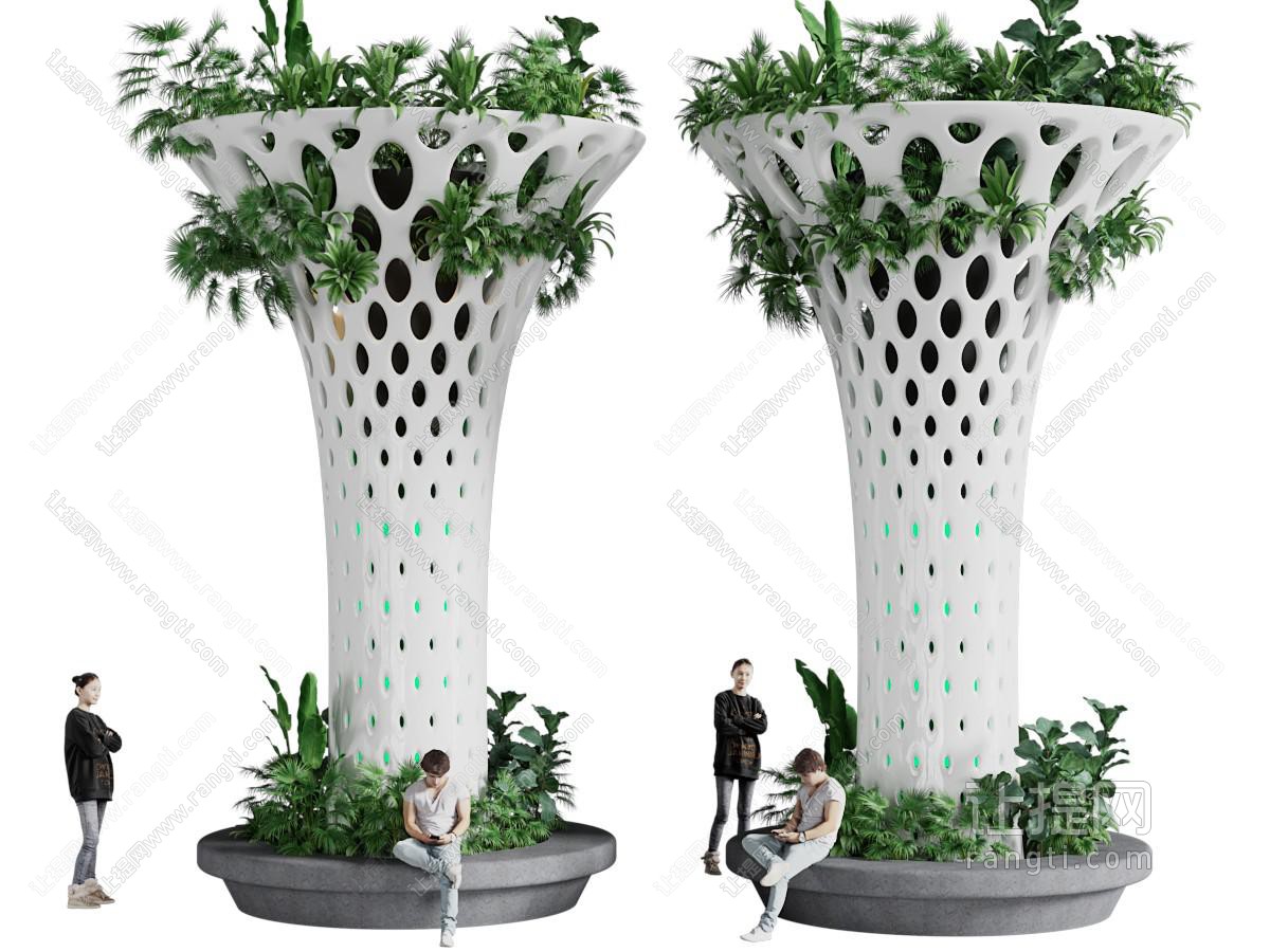 现代景观装饰柱子 植物公共椅子