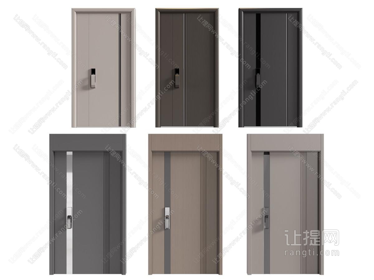 现代带门锁的子母入户平开门