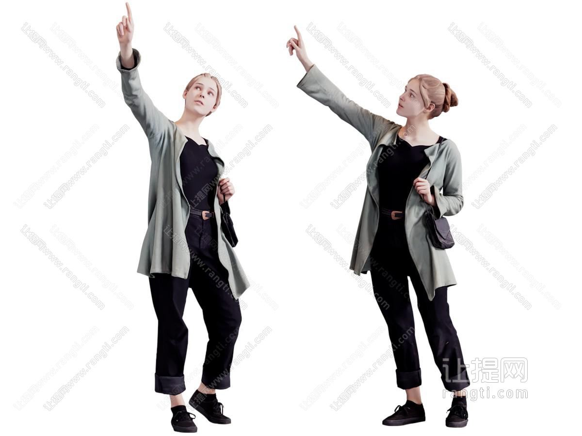 现代指向天空的女孩 女子 美女 女人 人物