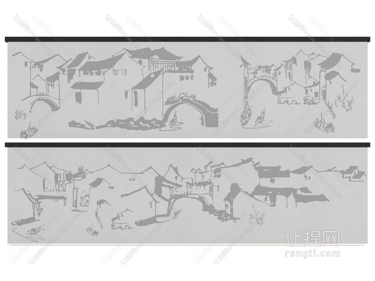 新中式建筑剪影 墙饰