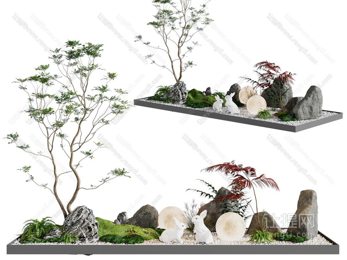 新中式花坛石头 月球灯 树木景观园艺小品