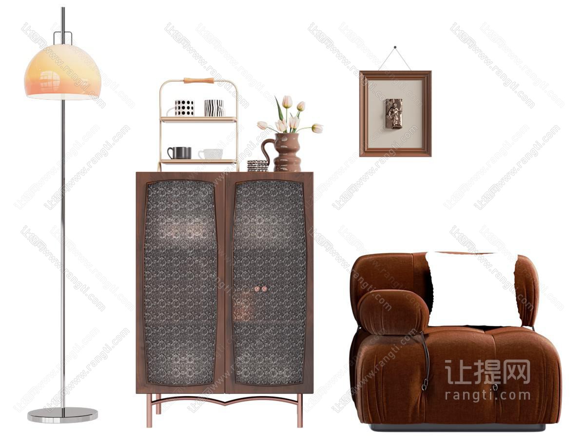 现代中古风玻璃柜门的餐边柜